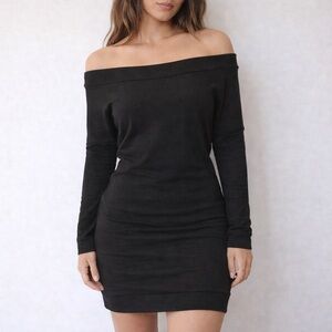 Indah Body Baby Ruth Black Boat Neck Sweatshirt Mini Dress Size 2 Medium NWT